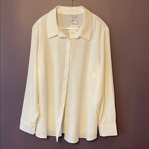 CATO Lightweight White Button-Up Collared Blouse Plus Sportswear size 18/20 NWT